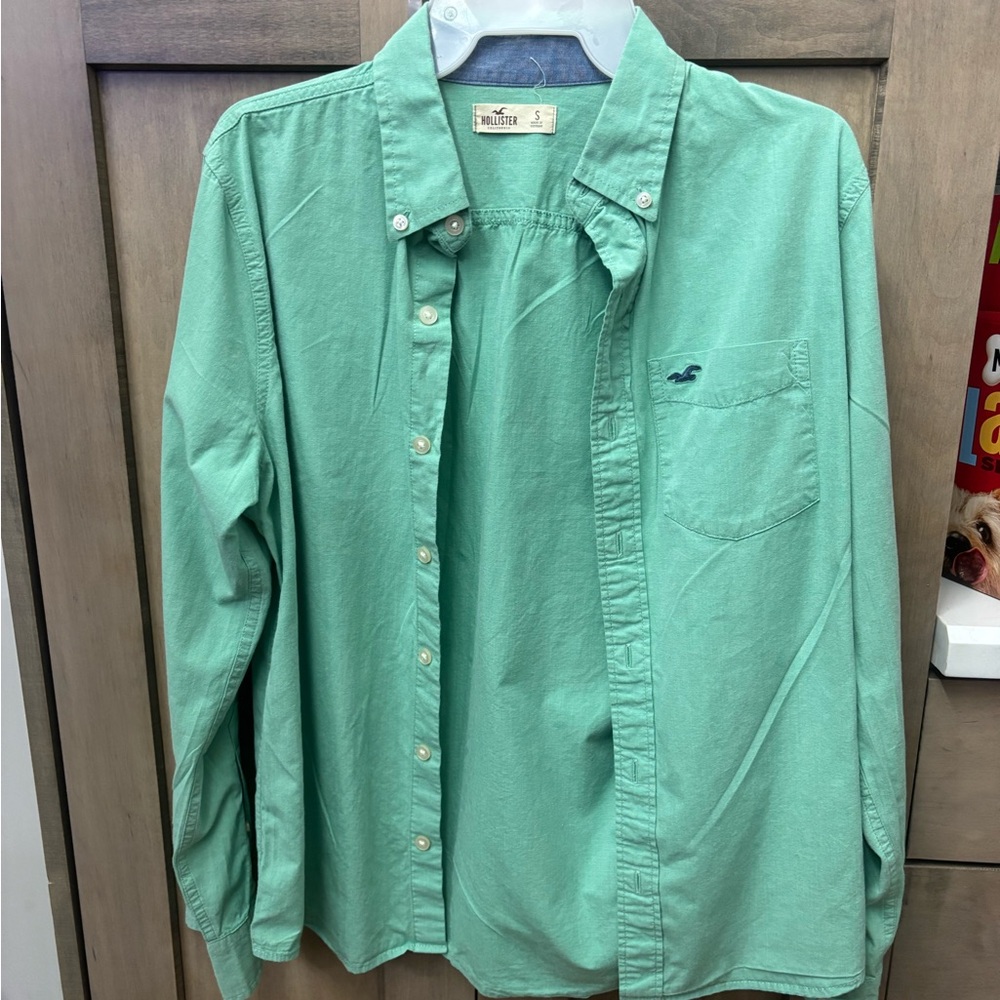 Hollister Shirt Mens Small Green  Casual Button Down Long Sleeve Preppy